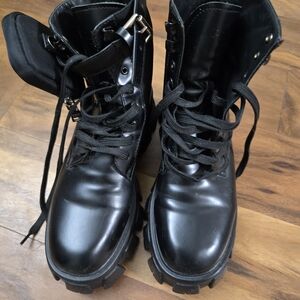 Prada Black Leather Combat Boots
